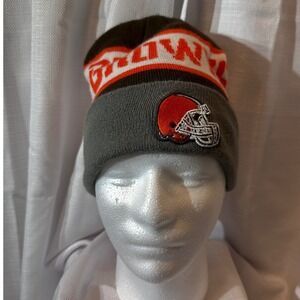 Cleveland Browns NFL Knit Beanie Hat Gray Brown Orange Cuffed Winter Cap Mens